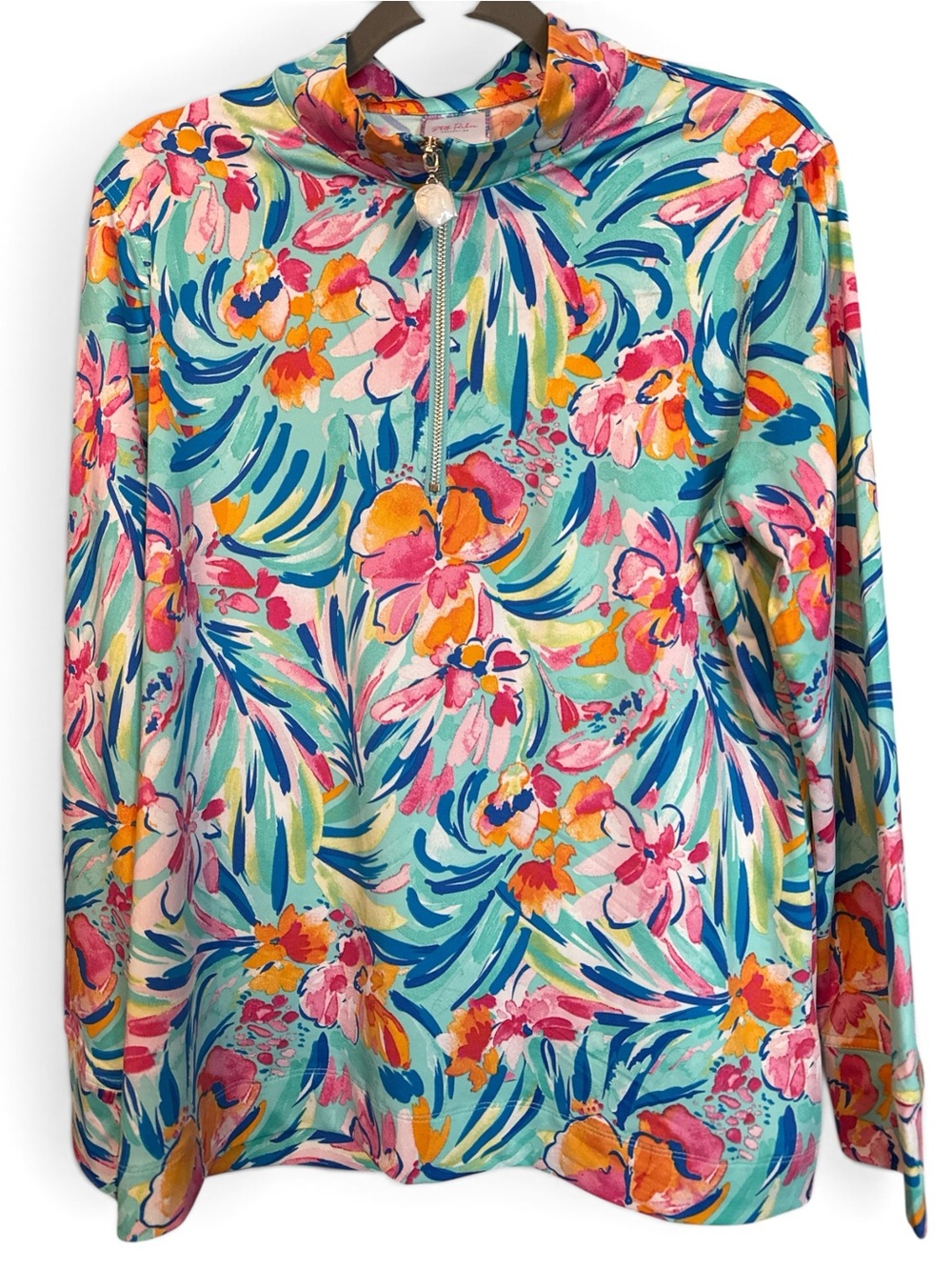 Stella Parker Floral UPF 50 Quarter Zip Pullover Size Large NWT